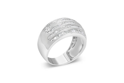 .925 Sterling Silver 1.0 Cttw Baguette-Cut Diamond 6-Row Channel Set Domed Tapered Cocktail Fashion Ring (H-I Color, I2-I3 Clarity) - Size 6-1/2 by Bids.com