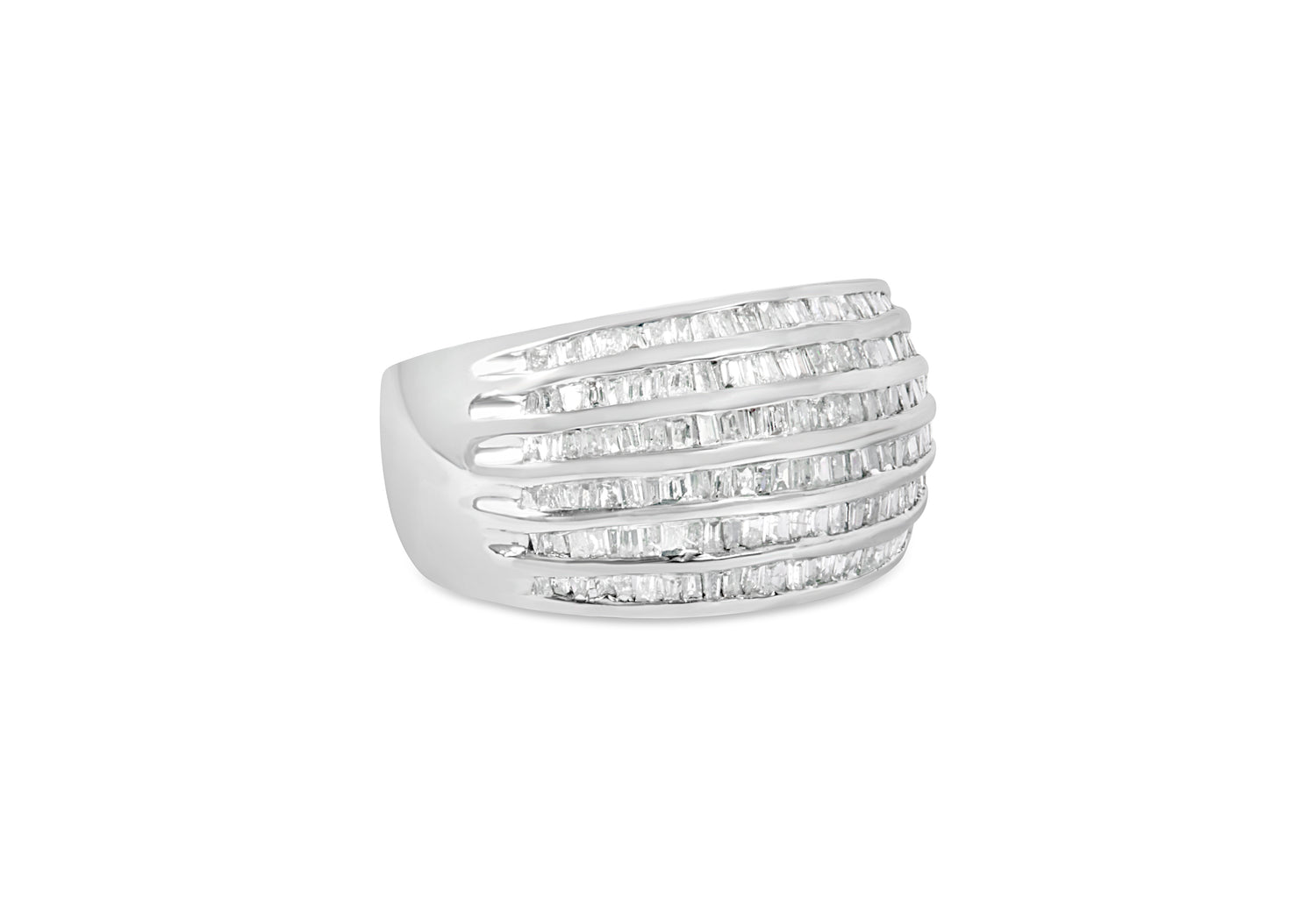 .925 Sterling Silver 1.0 Cttw Baguette-Cut Diamond 6-Row Channel Set Domed Tapered Cocktail Fashion Ring (H-I Color, I2-I3 Clarity) - Size 6-1/2 by Bids.com