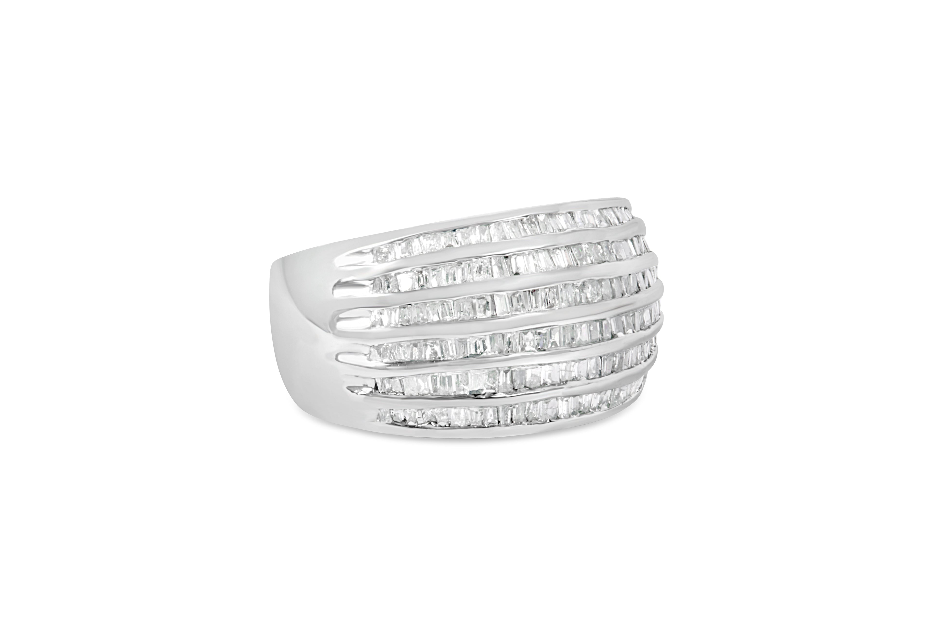 .925 Sterling Silver 1.0 Cttw Baguette-Cut Diamond 6-Row Channel Set Domed Tapered Cocktail Fashion Ring (H-I Color, I2-I3 Clarity) - Size 6-1/2 by Bids.com