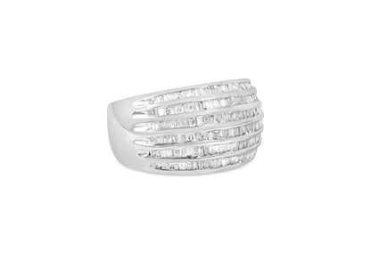 .925 Sterling Silver 1.0 Cttw Baguette-Cut Diamond 6-Row Channel Set Domed Tapered Cocktail Fashion Ring (H-I Color, I2-I3 Clarity) - Size 6-1/2 by Bids.com
