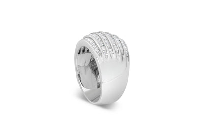 .925 Sterling Silver 1.0 Cttw Baguette-Cut Diamond 6-Row Channel Set Domed Tapered Cocktail Fashion Ring (H-I Color, I2-I3 Clarity) - Size 6-1/2 by Bids.com