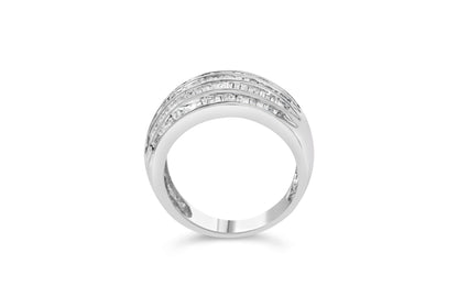 .925 Sterling Silver 1.0 Cttw Baguette-Cut Diamond 6-Row Channel Set Domed Tapered Cocktail Fashion Ring (H-I Color, I2-I3 Clarity) - Size 6-1/2 by Bids.com