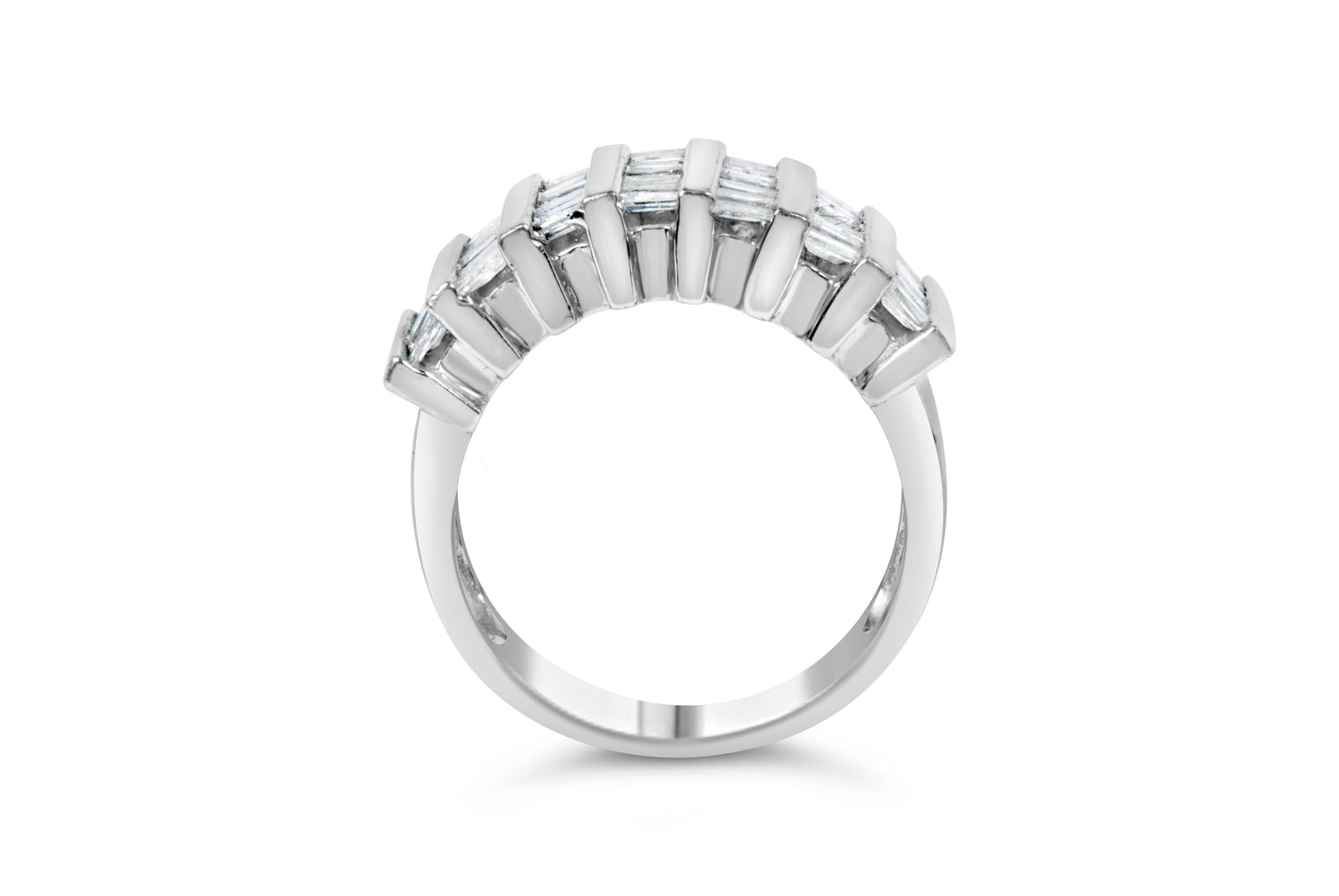 .925 Sterling Silver 1.0 Cttw Baguette Cut Diamond Vertical Channel Fluted Multi-Row Unisex Fashion Wedding Ring (H-I Color, I1-I2 Clarity) - Size 6-3/4 by Bids.com
