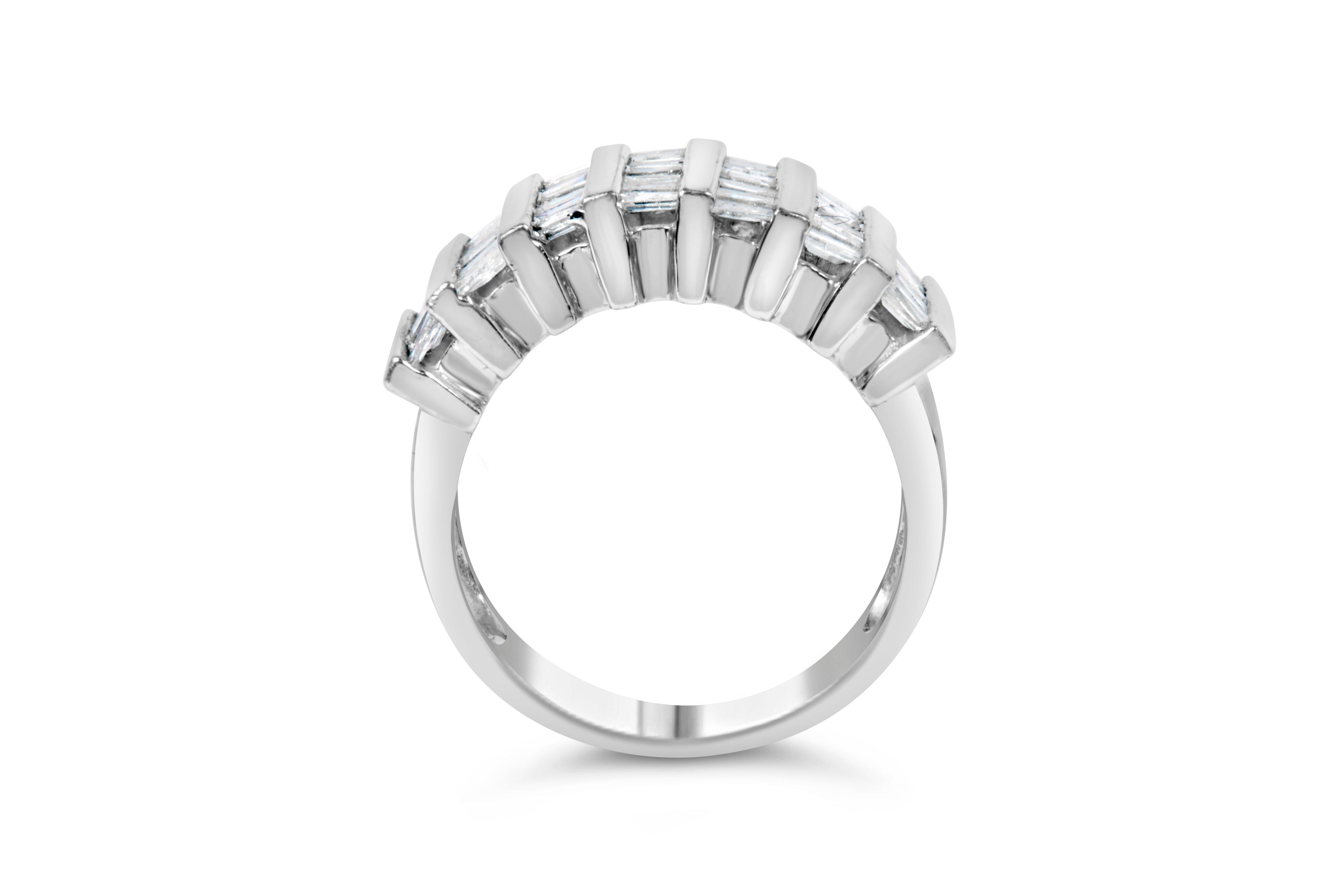 .925 Sterling Silver 1.0 Cttw Baguette Cut Diamond Vertical Channel Fluted Multi-Row Unisex Fashion Wedding Ring (H-I Color, I1-I2 Clarity) - Size 6-3/4 by Bids.com