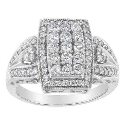 10K White Gold 1.0 Cttw Diamond Rectangular Cushion Shaped Cluster Halo Flared Band Cocktail Fashion Ring (H-I Color, SI2-I1 Clarity) - Size 7 by Bids.com