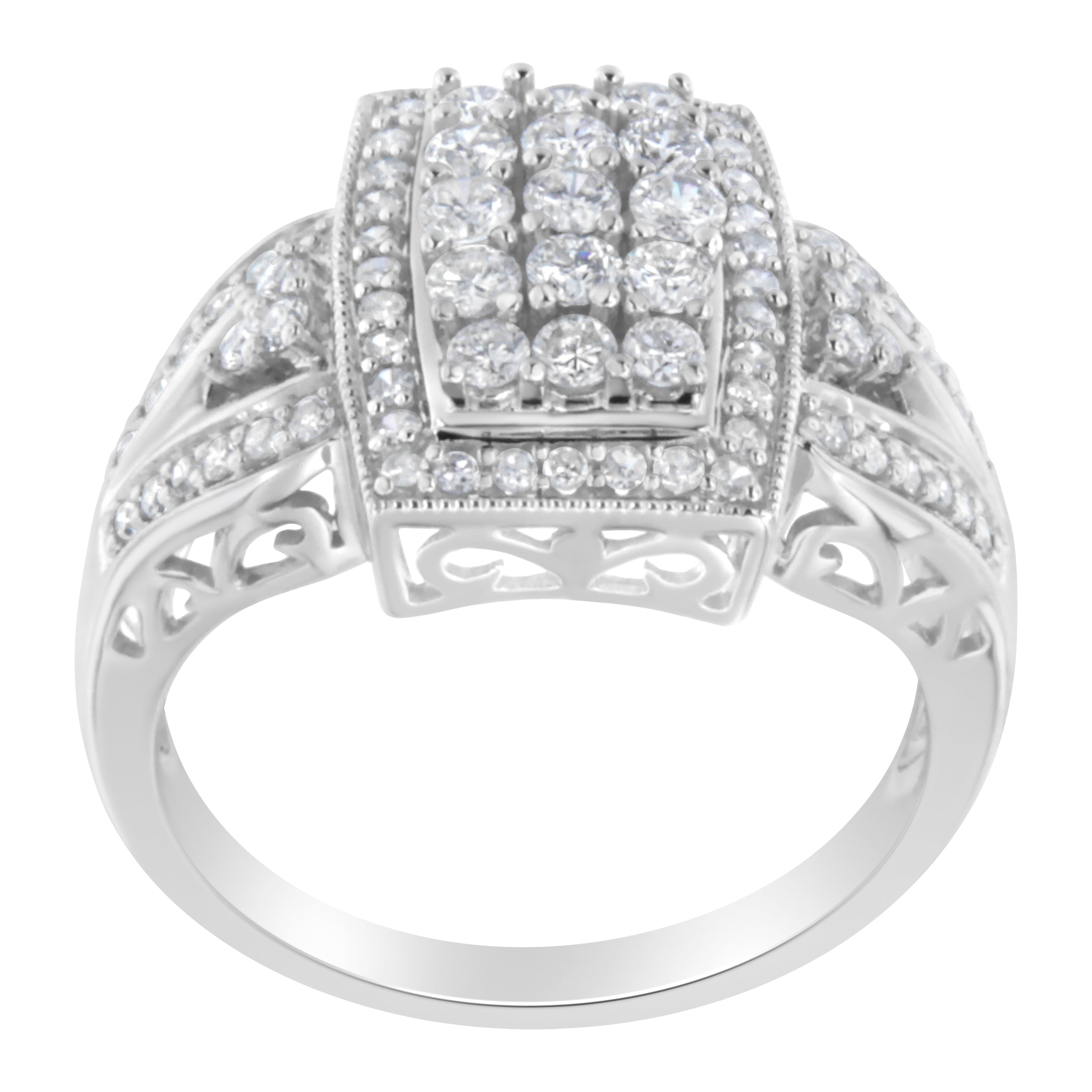 10K White Gold 1.0 Cttw Diamond Rectangular Cushion Shaped Cluster Halo Flared Band Cocktail Fashion Ring (H-I Color, SI2-I1 Clarity) - Size 7 by Bids.com