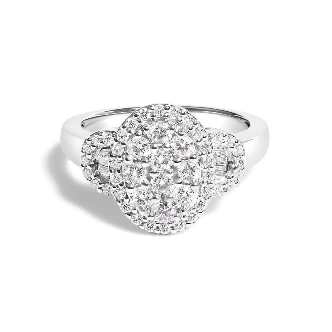 10K White Gold 1.0 Cttw Diamond Oval Cluster with Halo Vintage-Inspired Art Deco 3 Stone Style Statement Ring (G-H Color, SI1-SI2 Clarity) - Size 7 by Bids.com
