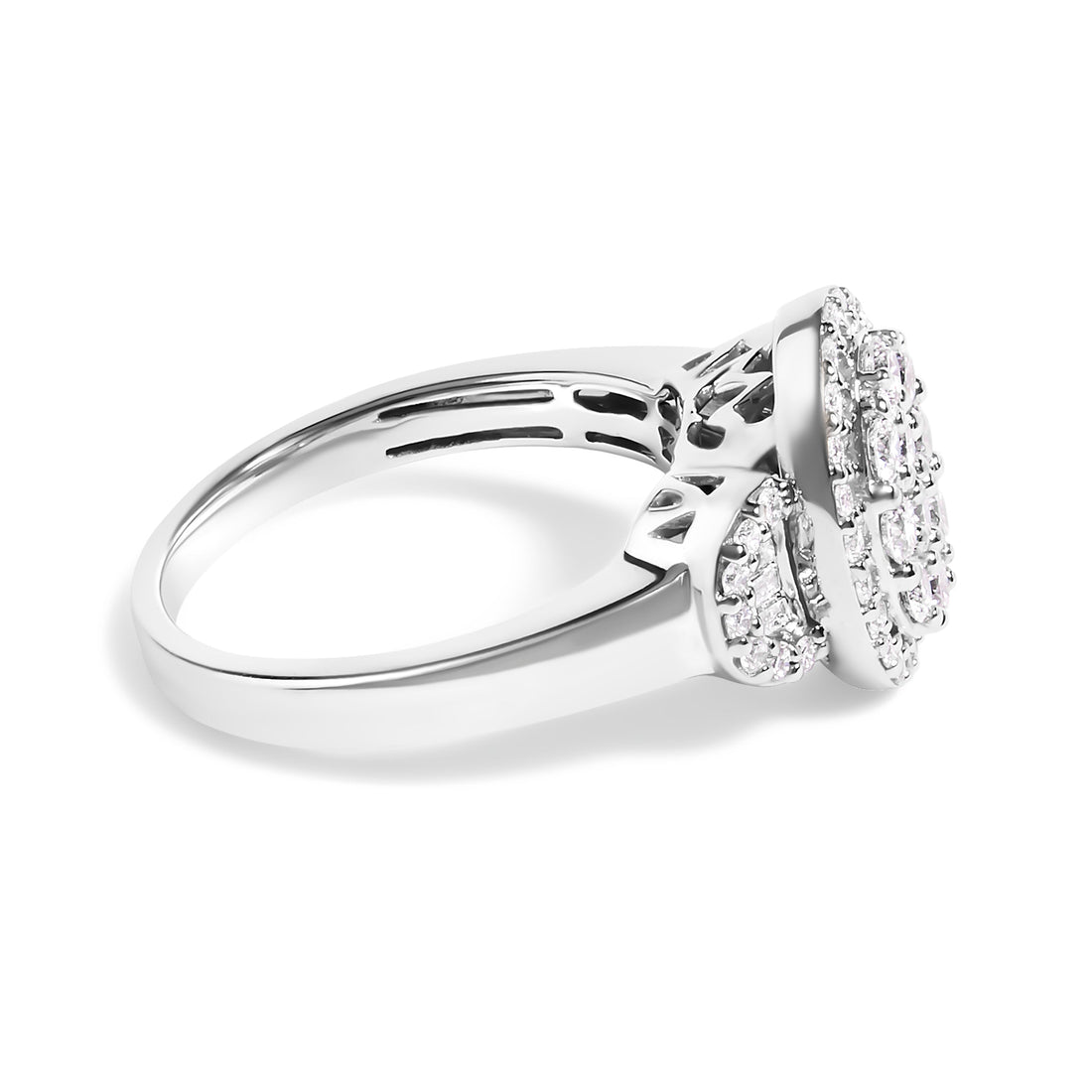 10K White Gold 1.0 Cttw Diamond Oval Cluster with Halo Vintage-Inspired Art Deco 3 Stone Style Statement Ring (G-H Color, SI1-SI2 Clarity) - Size 7 by Bids.com