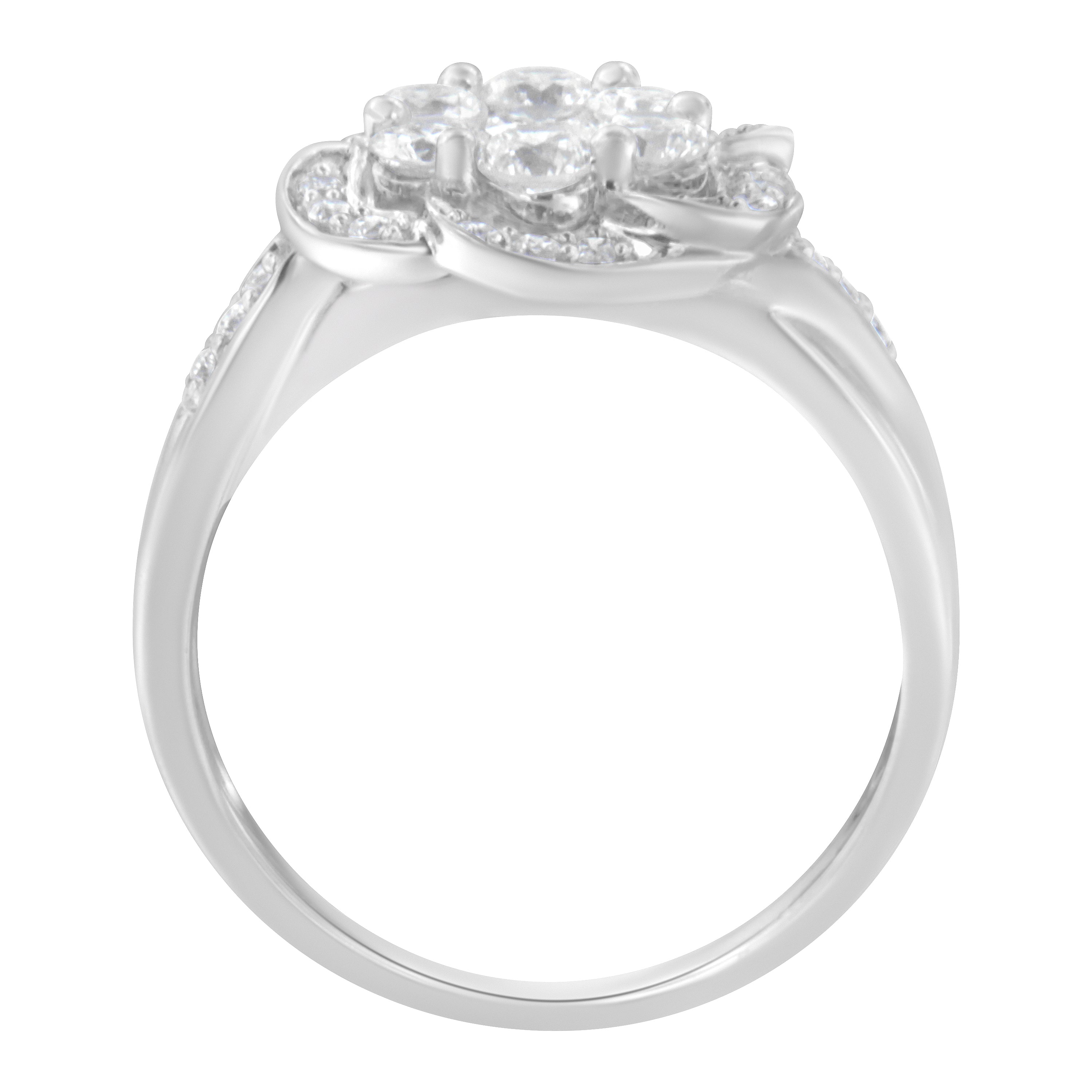 14K White Gold Floral Cluster Diamond Ring (1.0 Cttw, H-I Color, SI2-I1 Clarity) - Size 6 