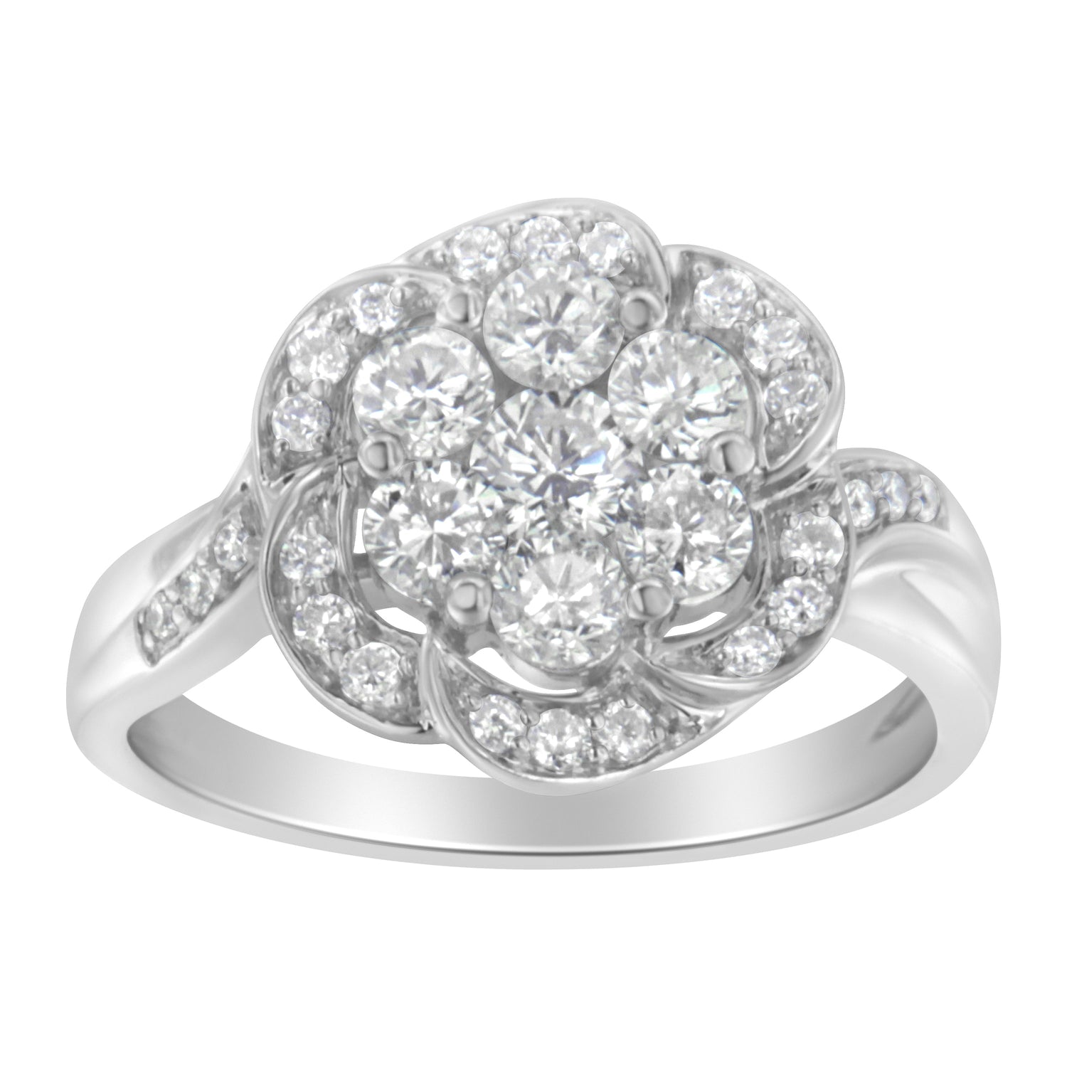 14K White Gold Floral Cluster Diamond Ring (1.0 Cttw, H-I Color, SI2-I1 Clarity) - Size 6 