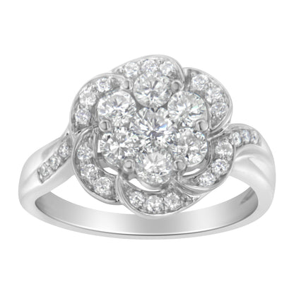 14K White Gold Floral Cluster Diamond Ring (1.0 Cttw, H-I Color, SI2-I1 Clarity) - Size 6 
