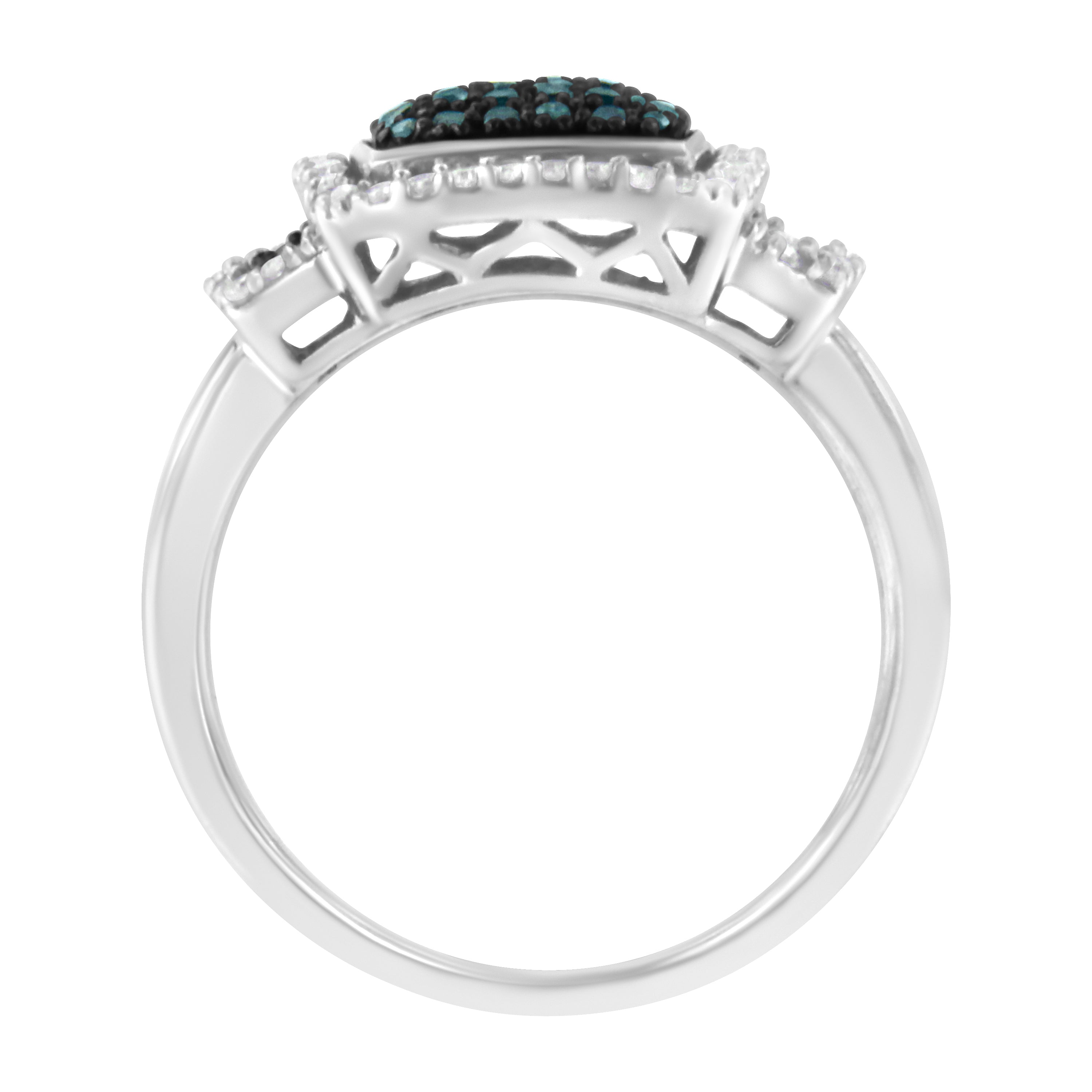 Black Rhodium Plated .925 Sterling Silver 1/2 Cttw White &amp; Blue Diamond Square Halo Cocktail Ring (Fancy Blue &amp; H-I Color, I2-I3 Clarity) - SIze 6 by Bids.com