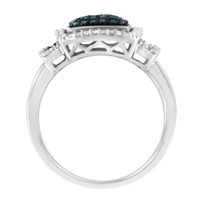 Black Rhodium Plated .925 Sterling Silver 1/2 Cttw White &amp; Blue Diamond Square Halo Cocktail Ring (Fancy Blue &amp; H-I Color, I2-I3 Clarity) - SIze 6 by Bids.com
