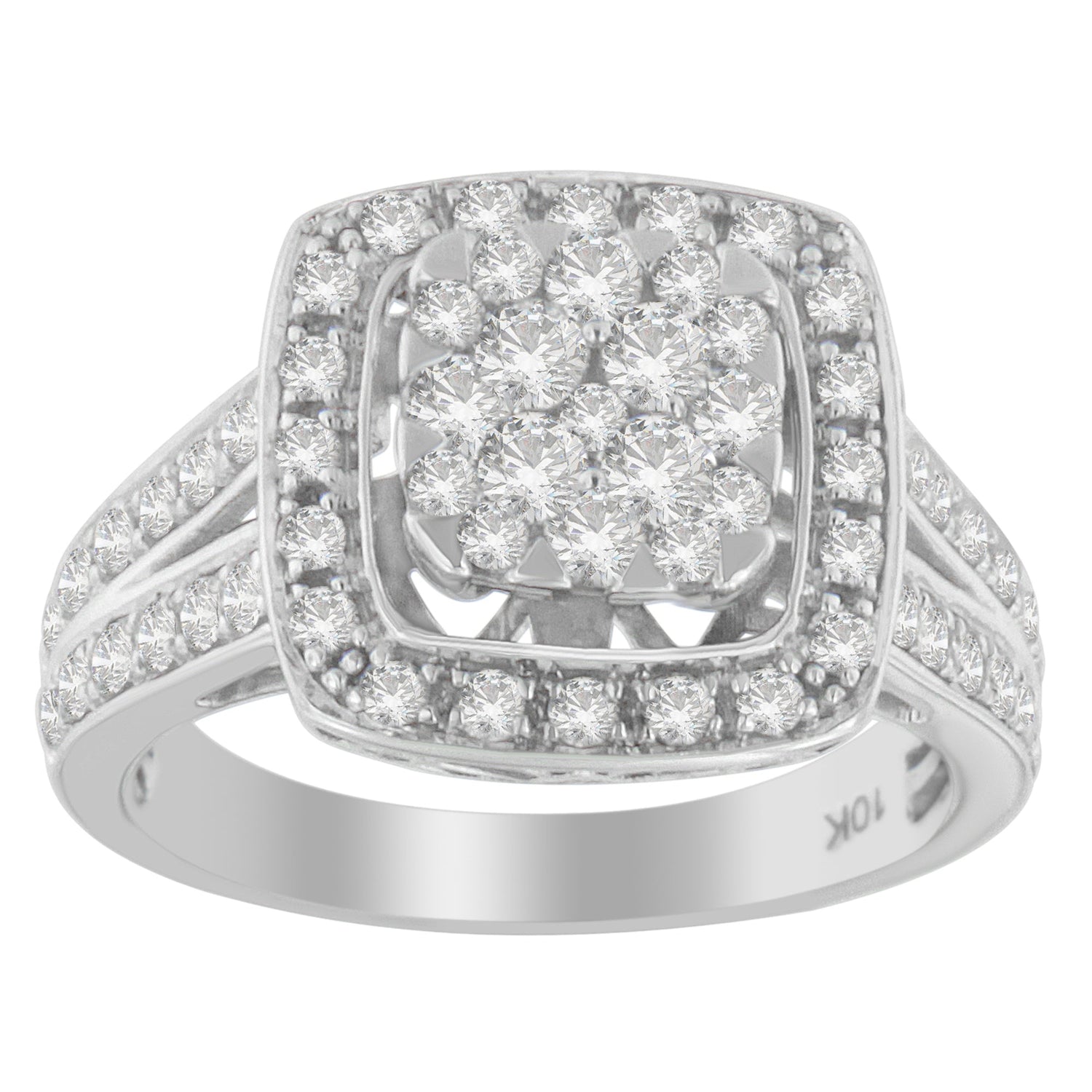 10K White Gold Diamond Cluster Ring (1 Cttw, H-I Color, SI2-I1 Clarity) - Size 6-1/2 by Bids.com