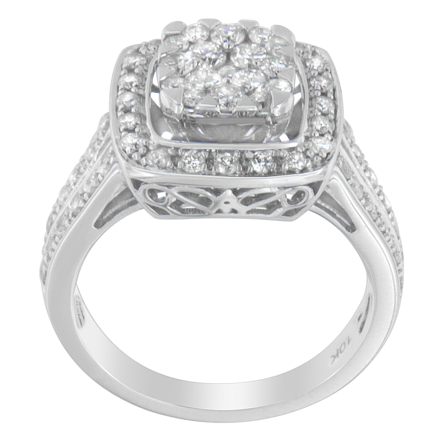 10K White Gold Diamond Cluster Ring (1 Cttw, H-I Color, SI2-I1 Clarity) - Size 6-1/2 by Bids.com