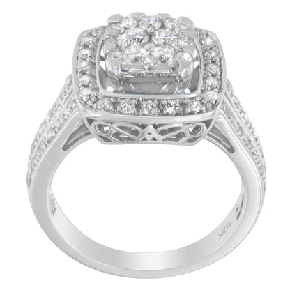 10K White Gold Diamond Cluster Ring (1 Cttw, H-I Color, SI2-I1 Clarity) - Size 6-1/2 by Bids.com