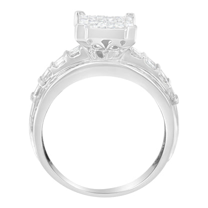 14K White Gold 2.0 Cttw Mixed-Cut Diamond Rectangle Invisible-Set Composite Cluster Ring with Bar- and Channel-Set Band (H-I Color, SI2-I1 Clarity) - Size 5 by Bids.com