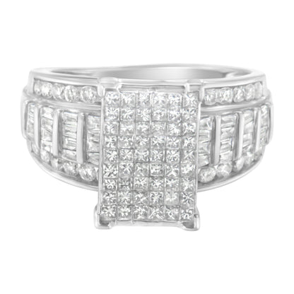 14K White Gold 2.0 Cttw Mixed-Cut Diamond Rectangle Invisible-Set Composite Cluster Ring with Bar- and Channel-Set Band (H-I Color, SI2-I1 Clarity) - Size 5 by Bids.com