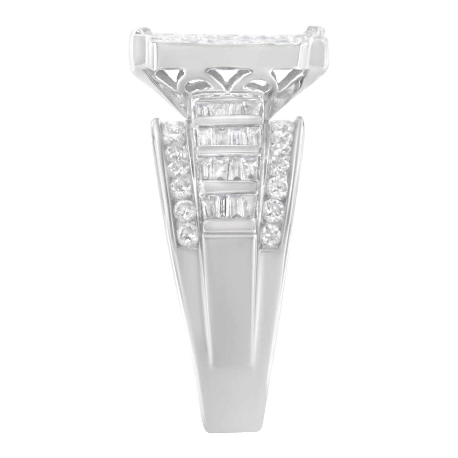 14K White Gold 2.0 Cttw Mixed-Cut Diamond Rectangle Invisible-Set Composite Cluster Ring with Bar- and Channel-Set Band (H-I Color, SI2-I1 Clarity) - Size 5 by Bids.com