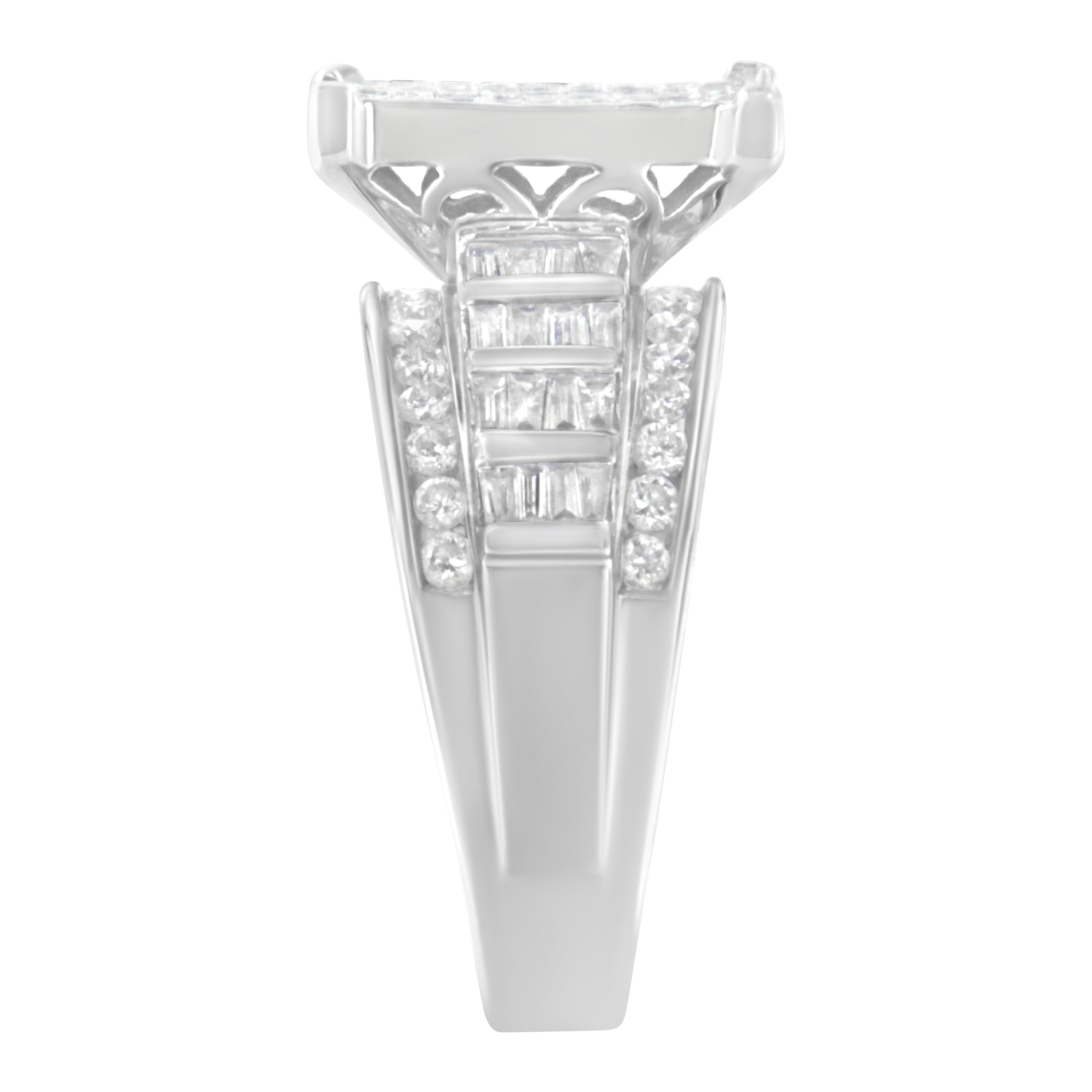 14K White Gold 2.0 Cttw Mixed-Cut Diamond Rectangle Invisible-Set Composite Cluster Ring with Bar- and Channel-Set Band (H-I Color, SI2-I1 Clarity) - Size 5 by Bids.com