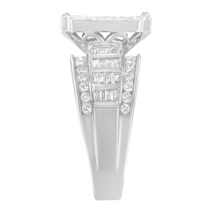 14K White Gold 2.0 Cttw Mixed-Cut Diamond Rectangle Invisible-Set Composite Cluster Ring with Bar- and Channel-Set Band (H-I Color, SI2-I1 Clarity) - Size 5 by Bids.com