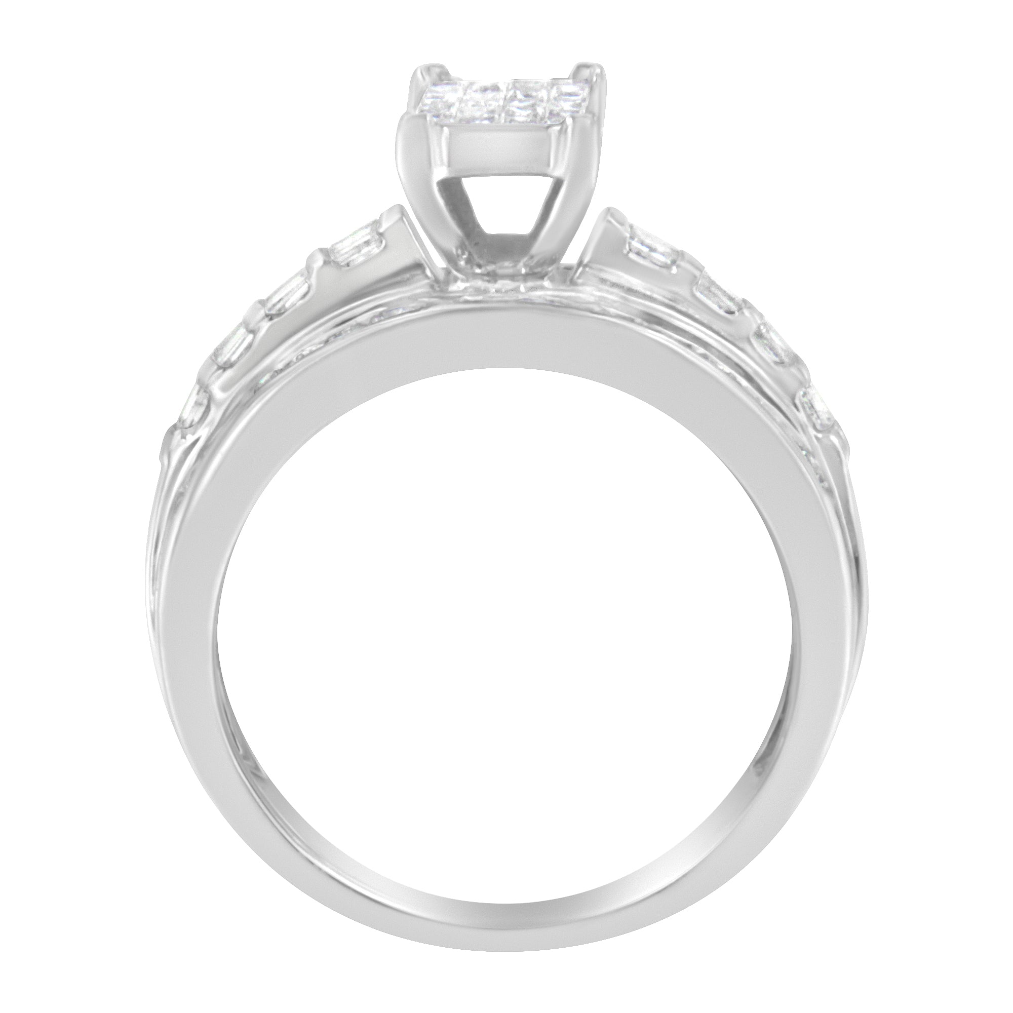 14K White Gold 1.0 Cttw Mixed-Cut Diamond Rectangle Invisible-Set Composite Cluster Ring with Bar- and Channel-Set Band (H-I Color, SI2-I1 Clarity) - Size 7 by Bids.com