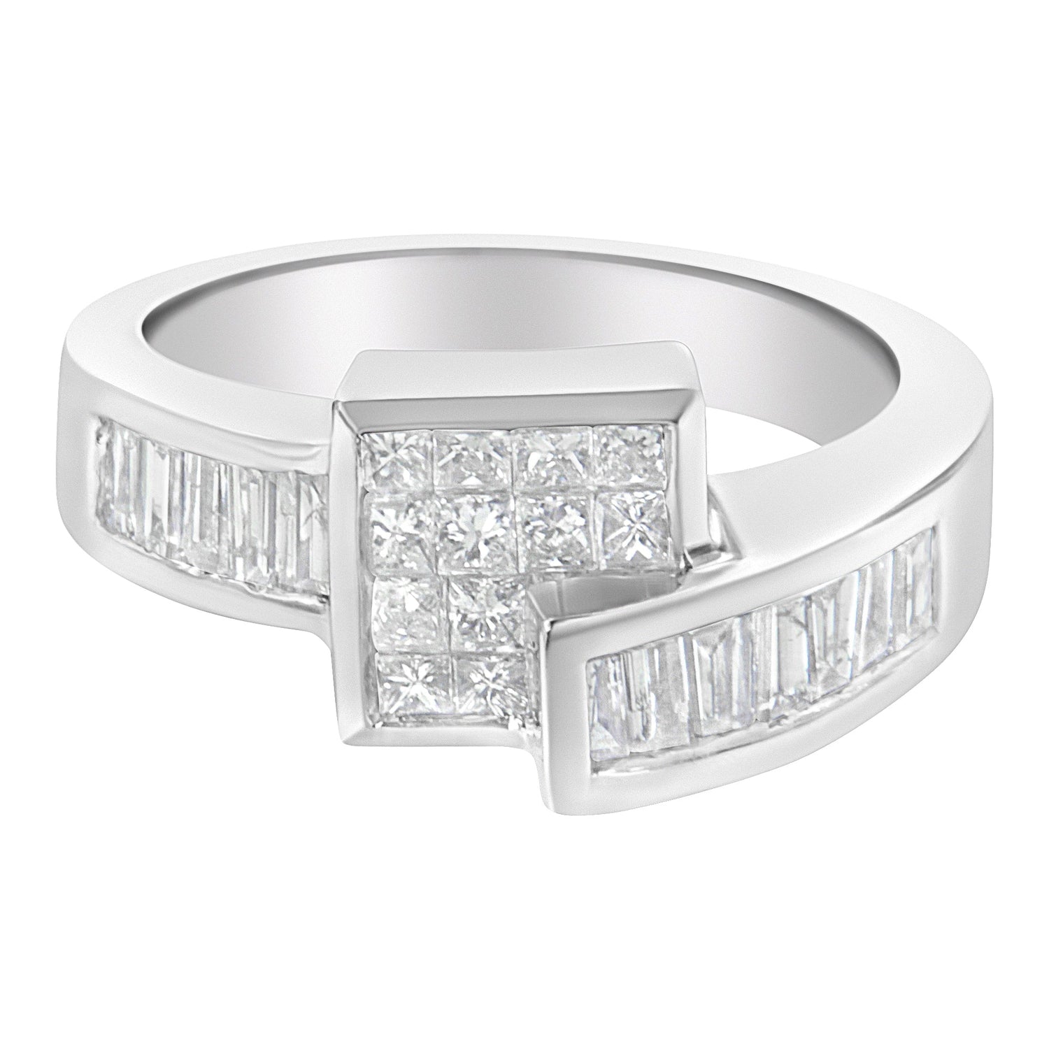 14K White Gold Princess and Baguette-cut Diamond Ring (1 1/3 Cttw, G-H Color, SI2-I1 Clarity) - Size 6-3/4  DestGlow
