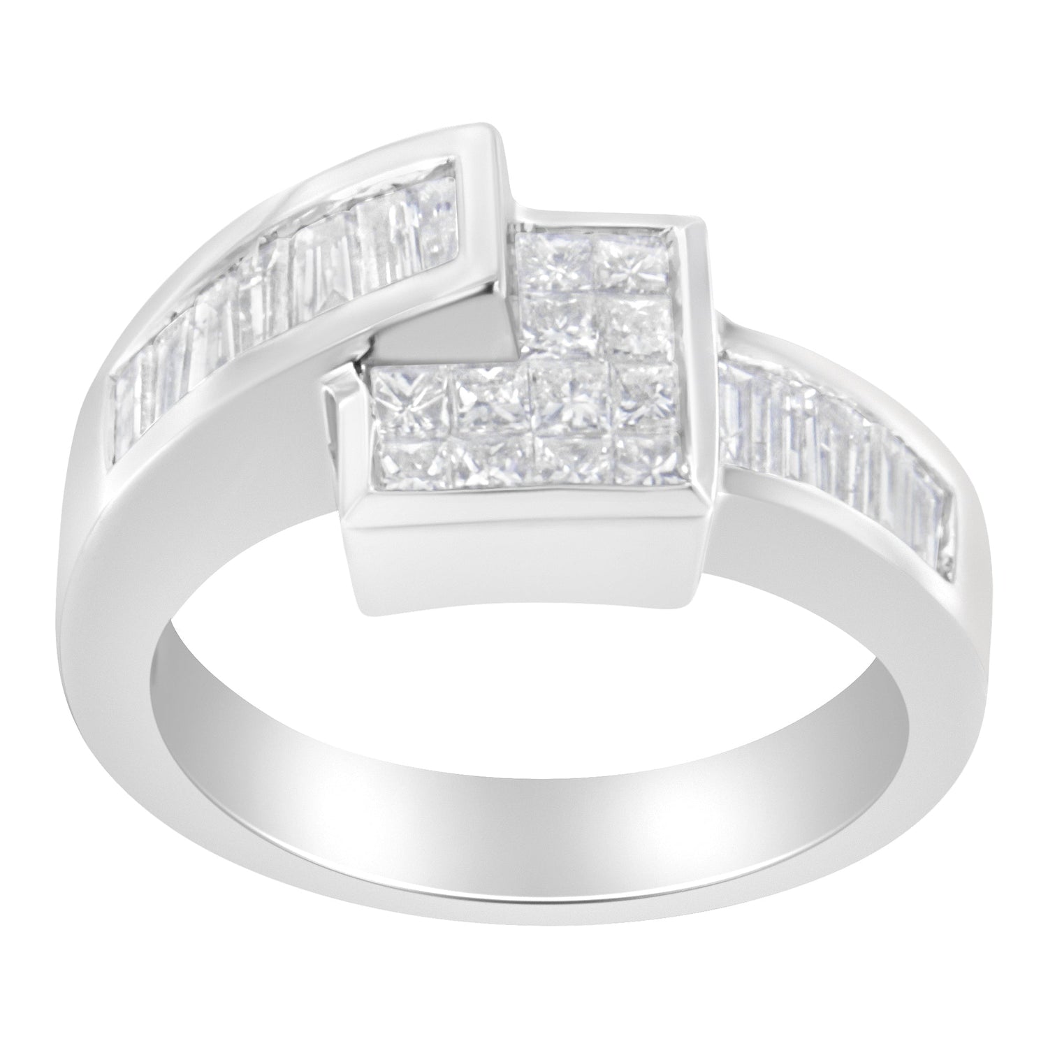 14K White Gold Princess and Baguette-cut Diamond Ring (1 1/3 Cttw, G-H Color, SI2-I1 Clarity) - Size 6-3/4  DestGlow