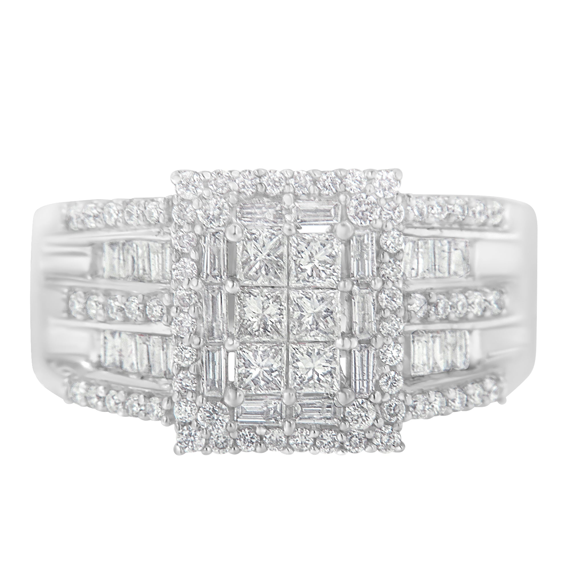 10K White Gold Diamond Cluster Ring (1 cttw, H-I Color, I1-I2 Clarity) by Bids.com
