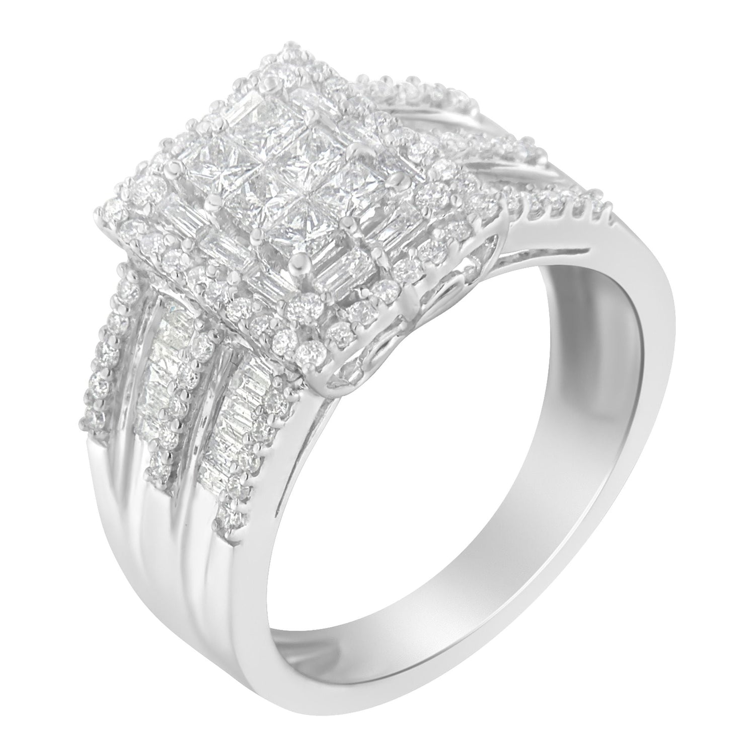10K White Gold Diamond Cluster Ring (1 cttw, H-I Color, I1-I2 Clarity) by Bids.com
