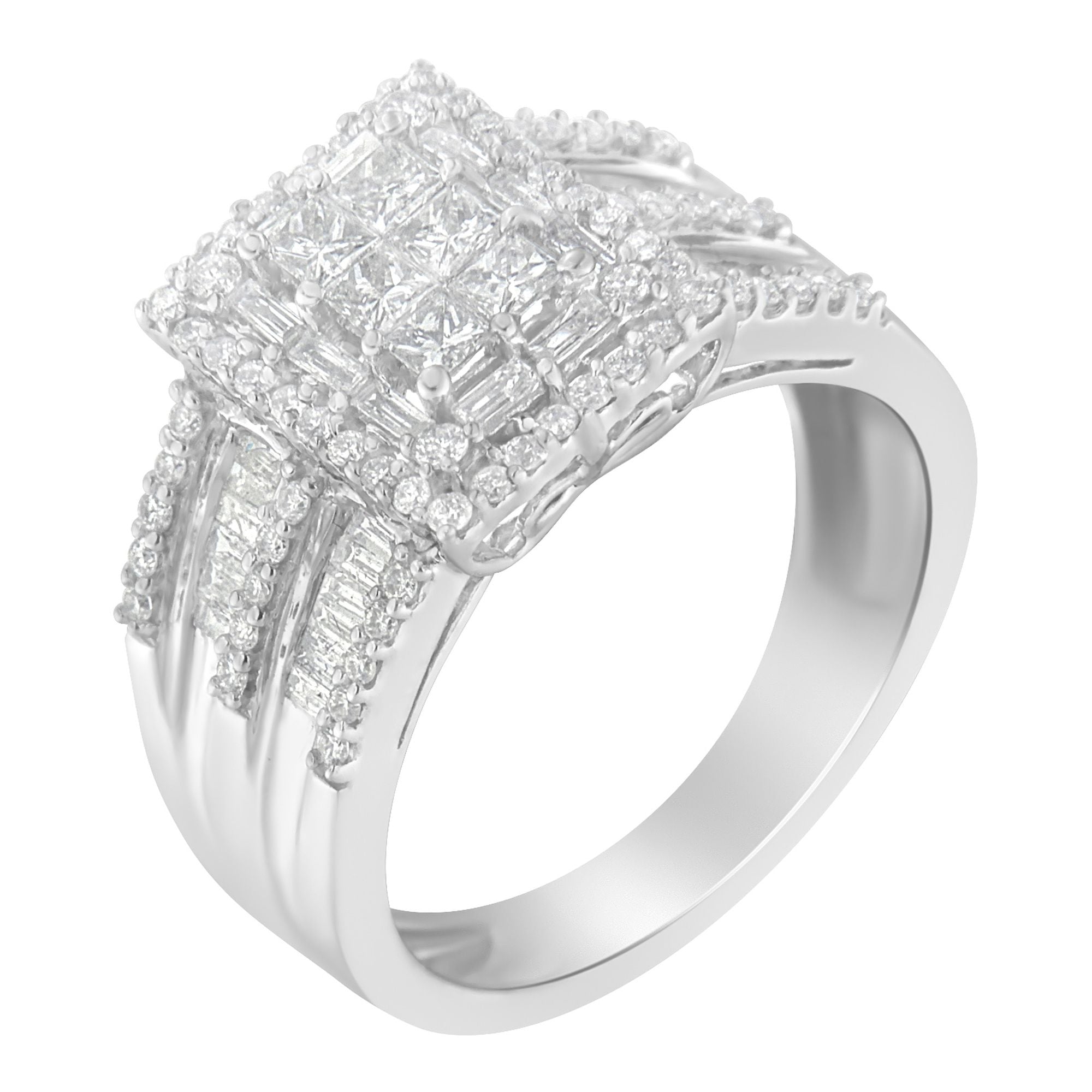 10K White Gold Diamond Cluster Ring (1 cttw, H-I Color, I1-I2 Clarity) by Bids.com
