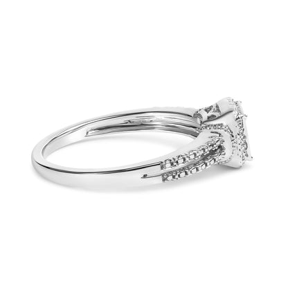 .925 Sterling Silver 1/4 Cttw Princess-cut Diamond Composite Ring with Beaded Halo (H-I Color, SI1-SI2 Clarity) - Size 7 by Bids.com
