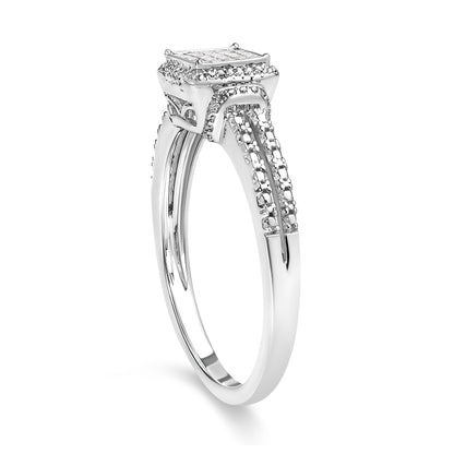 .925 Sterling Silver 1/4 Cttw Princess-cut Diamond Composite Ring with Beaded Halo (H-I Color, SI1-SI2 Clarity) - Size 7 by Bids.com