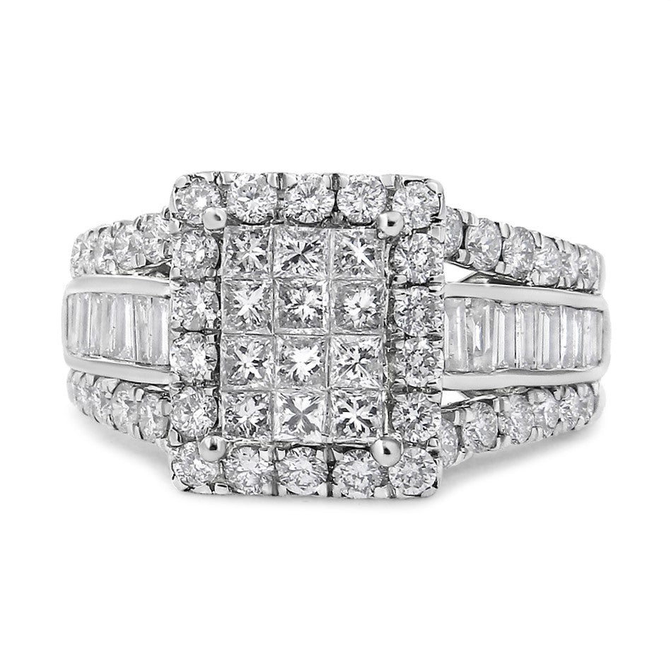 14K White Gold 2.00 Cttw Composite Head with Halo and Side Stones Diamond Ring (H-I Color, SI1-SI2 Clarity) - Ring Size 7 by Bids.com