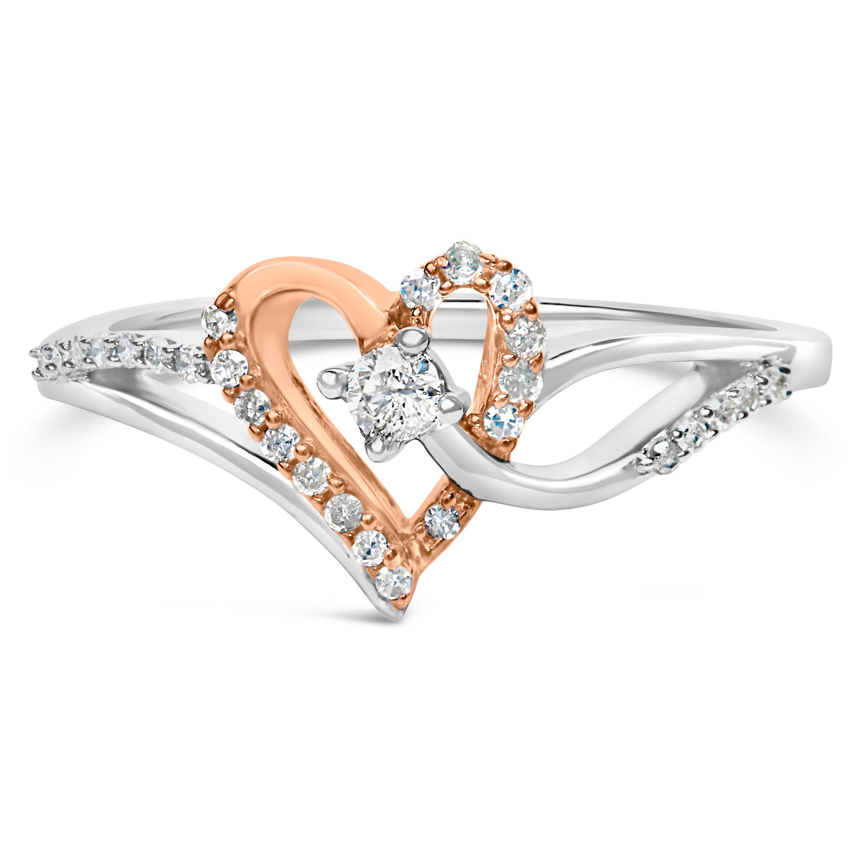 10K Rose Gold over .925 Sterling Silver â…• Cttw Diamond Split Shank Open Heart Cocktail Ring (I-J Color, I2-I3 Clarity)  DestGlow