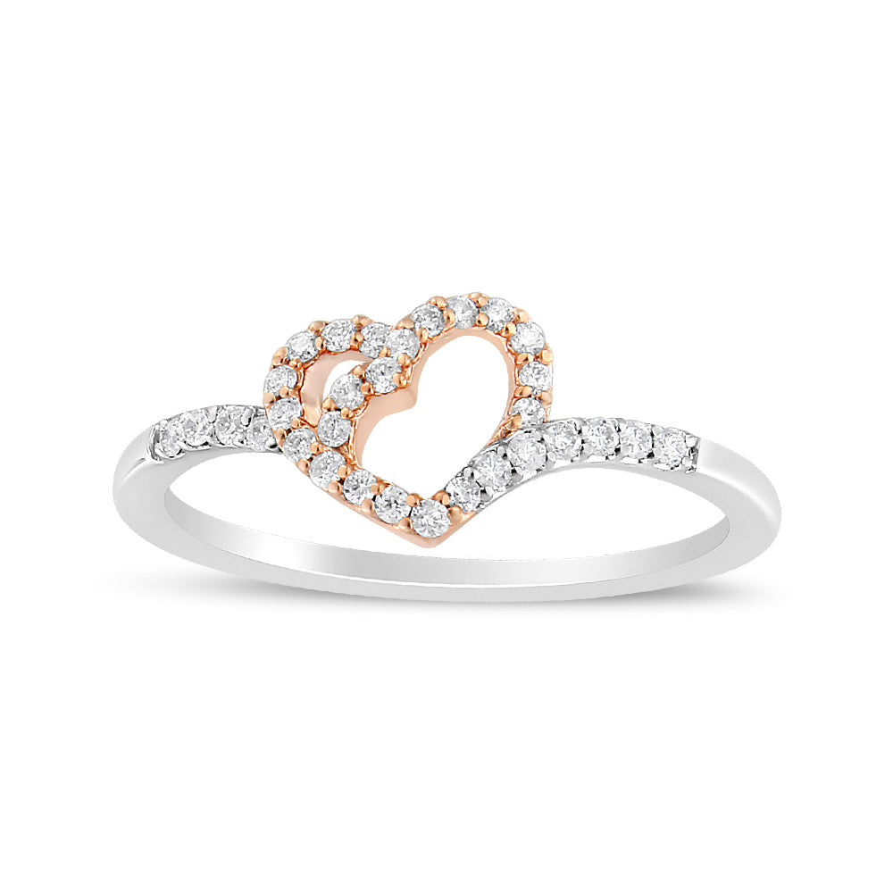14K Rose Gold Plated and White .925 Sterling Silver 1/5 Cttw Round-Cut Diamond Open Heart Promise Ring (I-J Color, I2-I3 Clarity) - Ring Size 7 by Bids.com