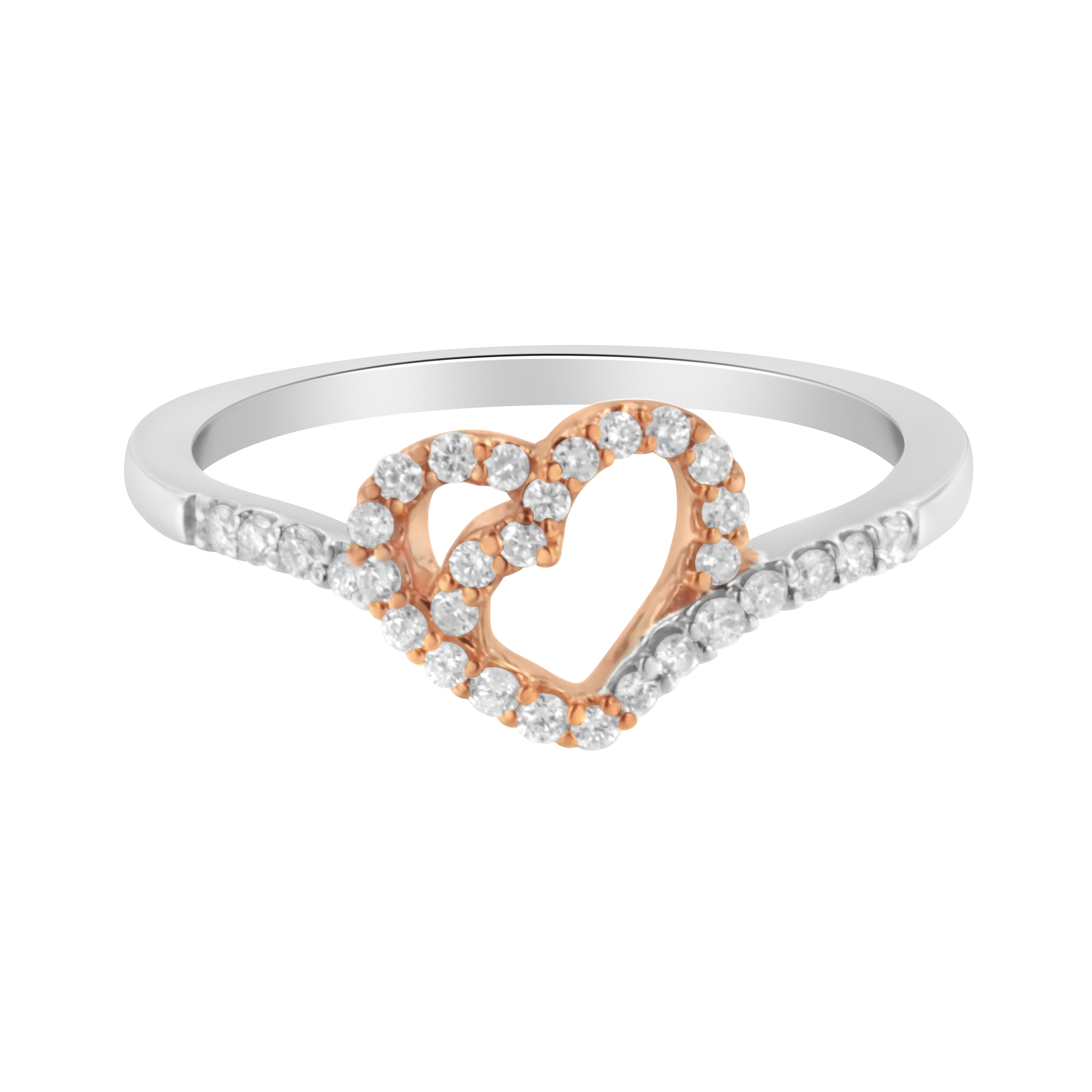10K Two Toned Gold Diamond Heart Cocktail Ring (1/5 Cttw, H-I Color, I1-I2 Clarity) - Size 6-1/2 by Bids.com