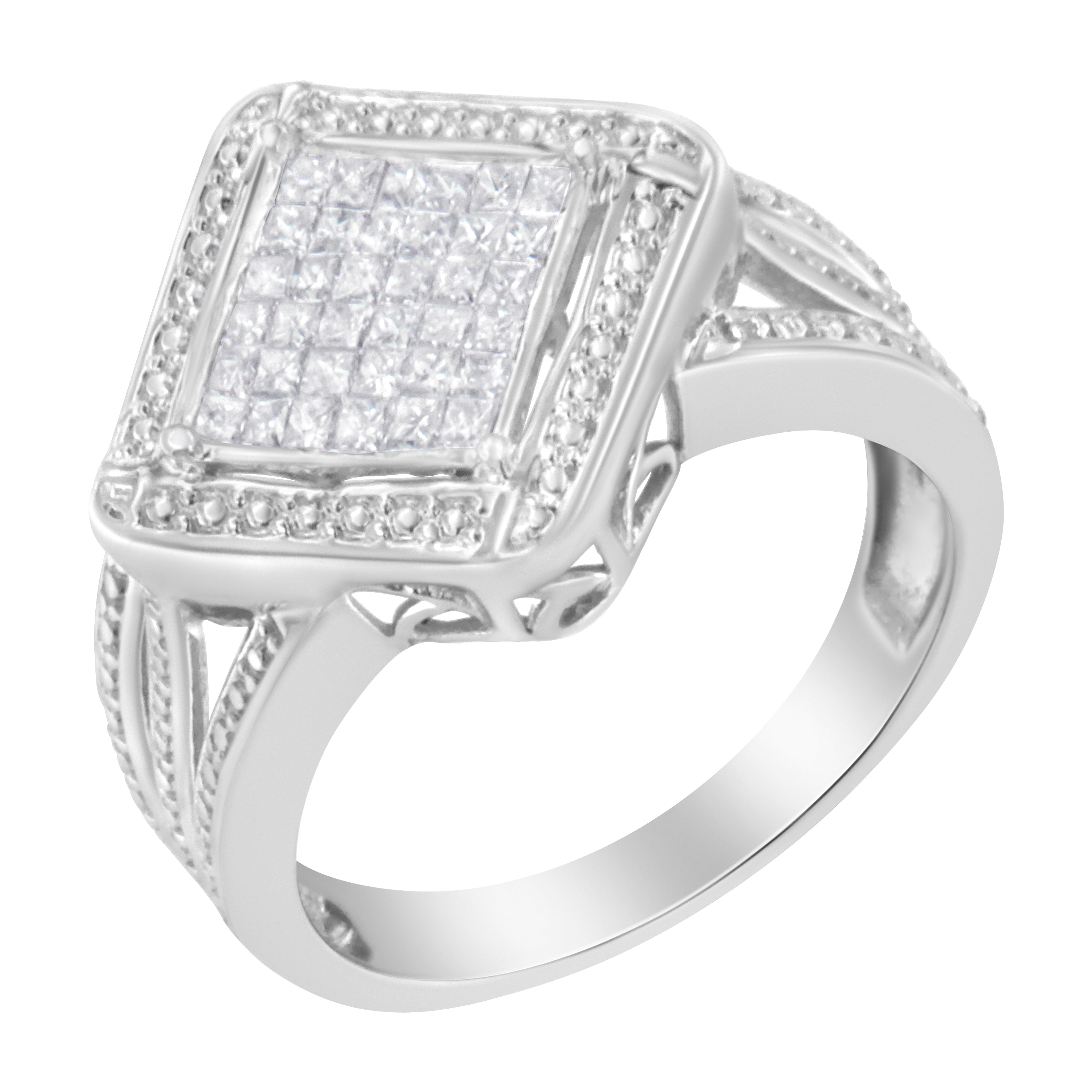 .925 Sterling Silver 2/5 Cttw Princess Cut Diamond Square On Point Cluster Composite Cocktail Ring (H-I Color, SI1-SI2 Clarity) - Size 6 by Bids.com