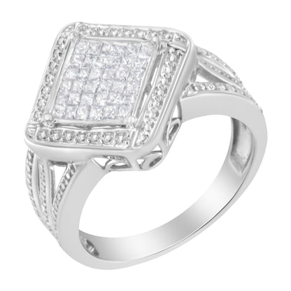 .925 Sterling Silver 2/5 Cttw Princess Cut Diamond Square On Point Cluster Composite Cocktail Ring (H-I Color, SI1-SI2 Clarity) - Size 6 by Bids.com
