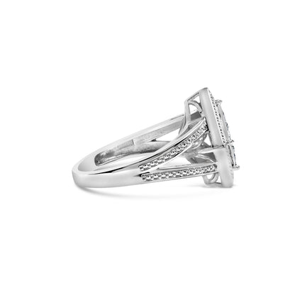 .925 Sterling Silver 1/3 Cttw Invisible Set Princess-Cut Diamond Rhombus and Beaded Halo Ring (H-I Color, SI1-SI2 Clarity) - Ring Size 7 by Bids.com