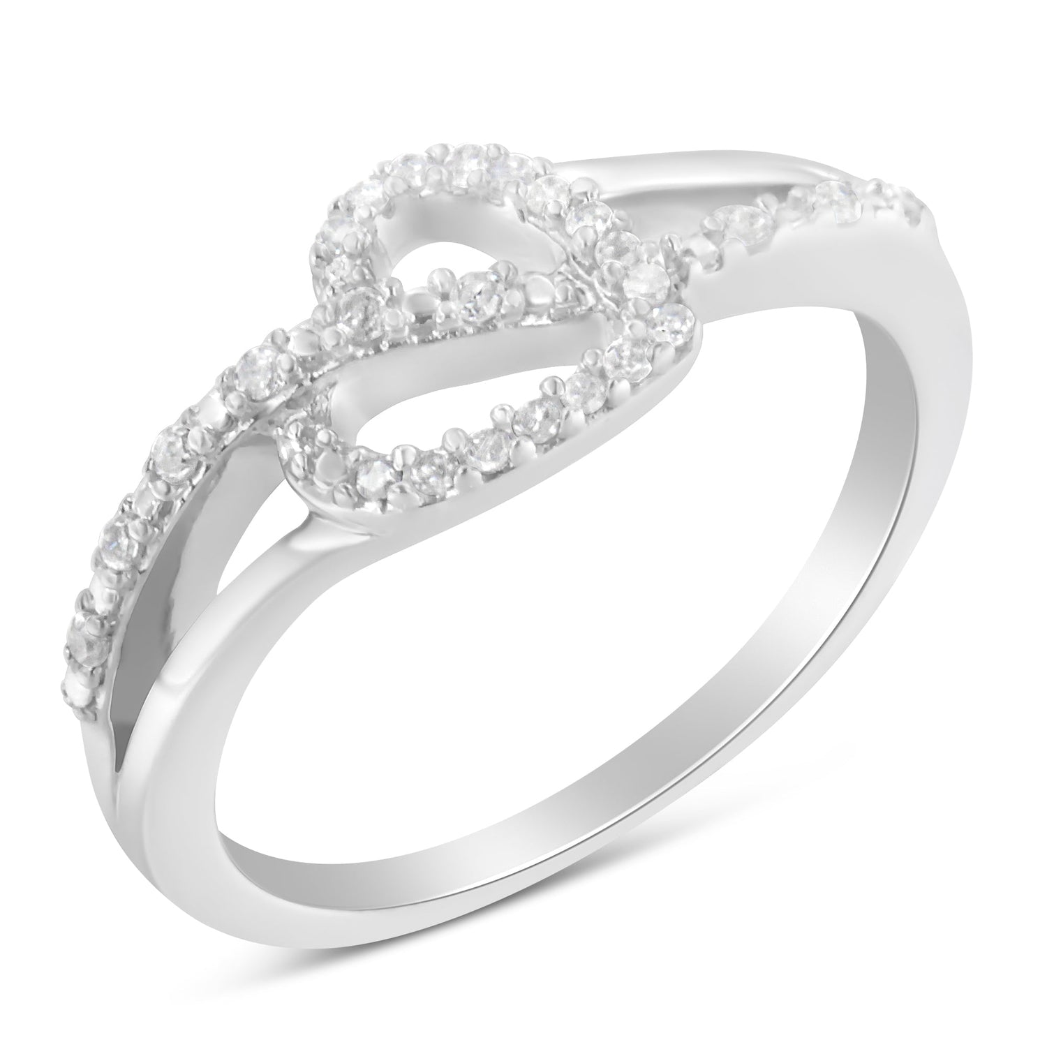 .925 Sterling Silver 1/8 Cttw Diamond Open Heart Leaf Curvy Bypass Accent Fashion or Promise Ring (I-J Color, I2-I3 Clarity) - Size 6 