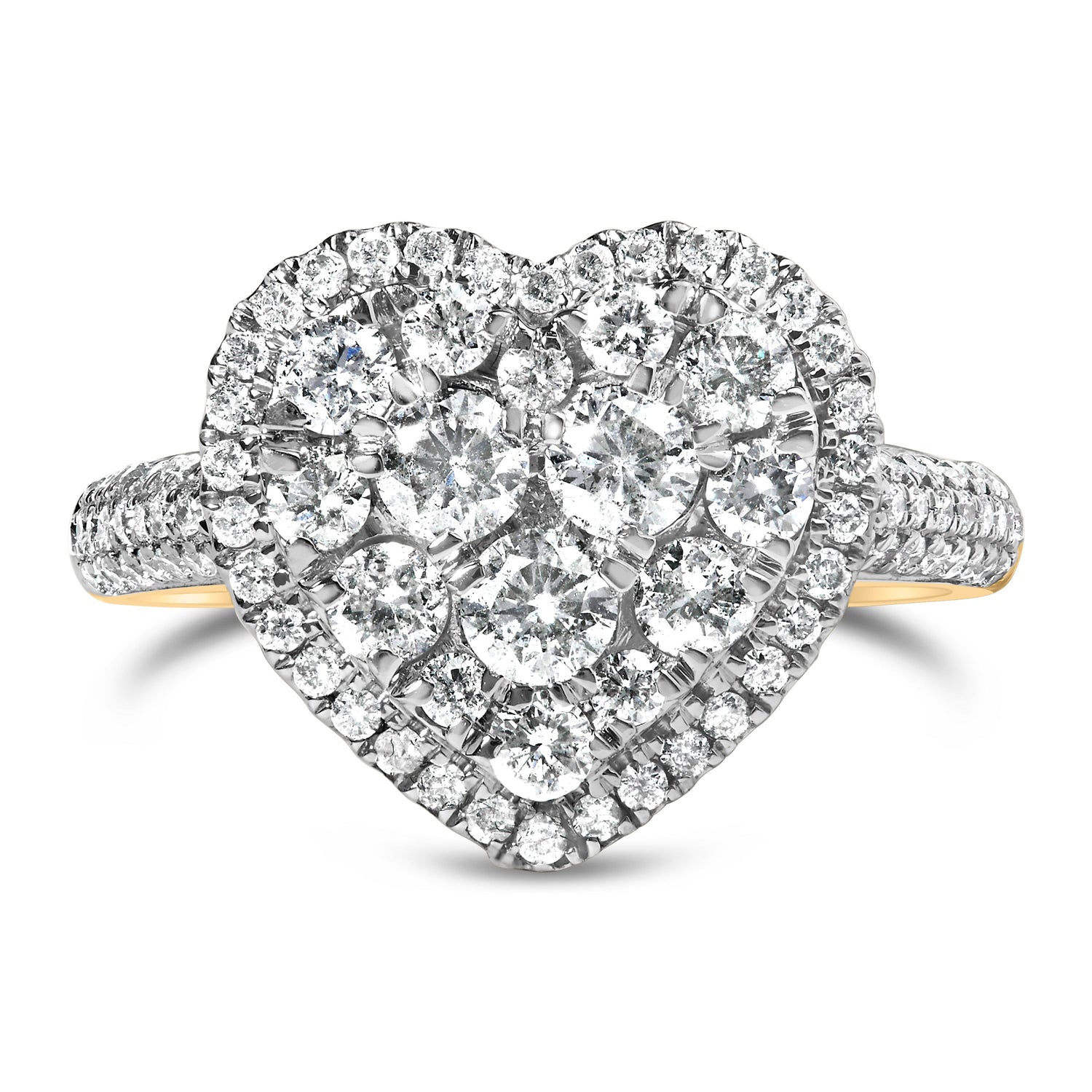 14K Yellow Gold 1 1/2 Cttw Diamond Heart Shaped Composite Ring (H-I Color, SI2-I1 Clarity) - Ring Size 7  DestGlow