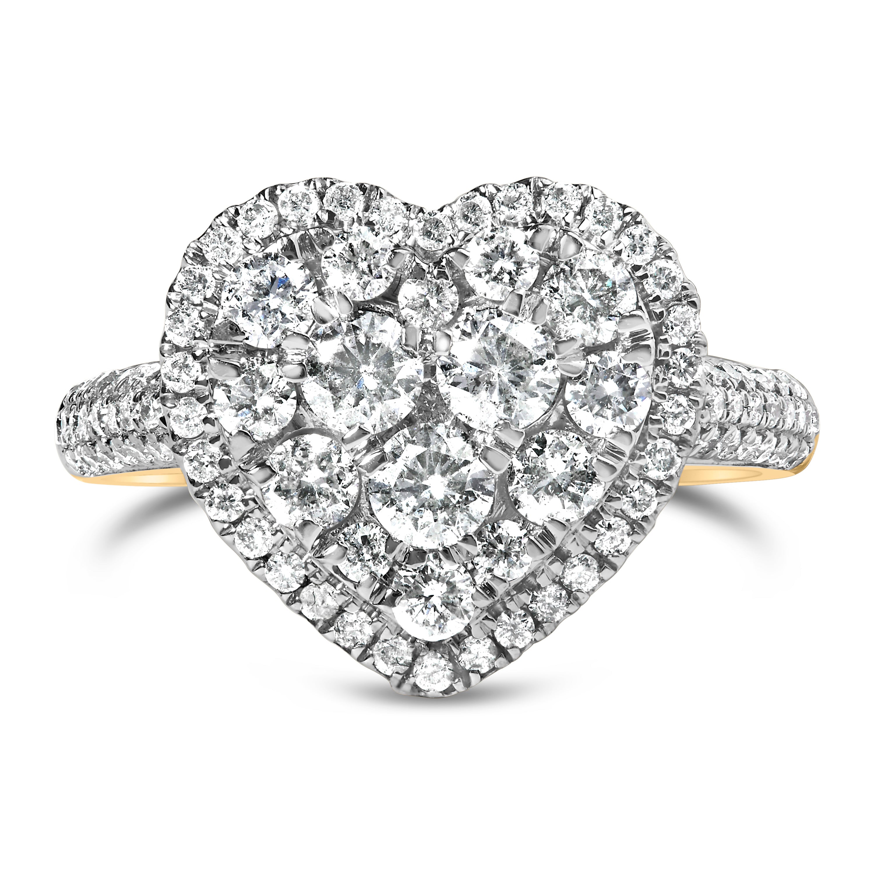 14K Yellow Gold 1 1/2 Cttw Diamond Heart Shaped Composite Ring (H-I Color, SI2-I1 Clarity) - Ring Size 7  DestGlow