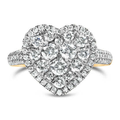 14K Yellow Gold 1 1/2 Cttw Diamond Heart Shaped Composite Ring (H-I Color, SI2-I1 Clarity) - Ring Size 7  DestGlow