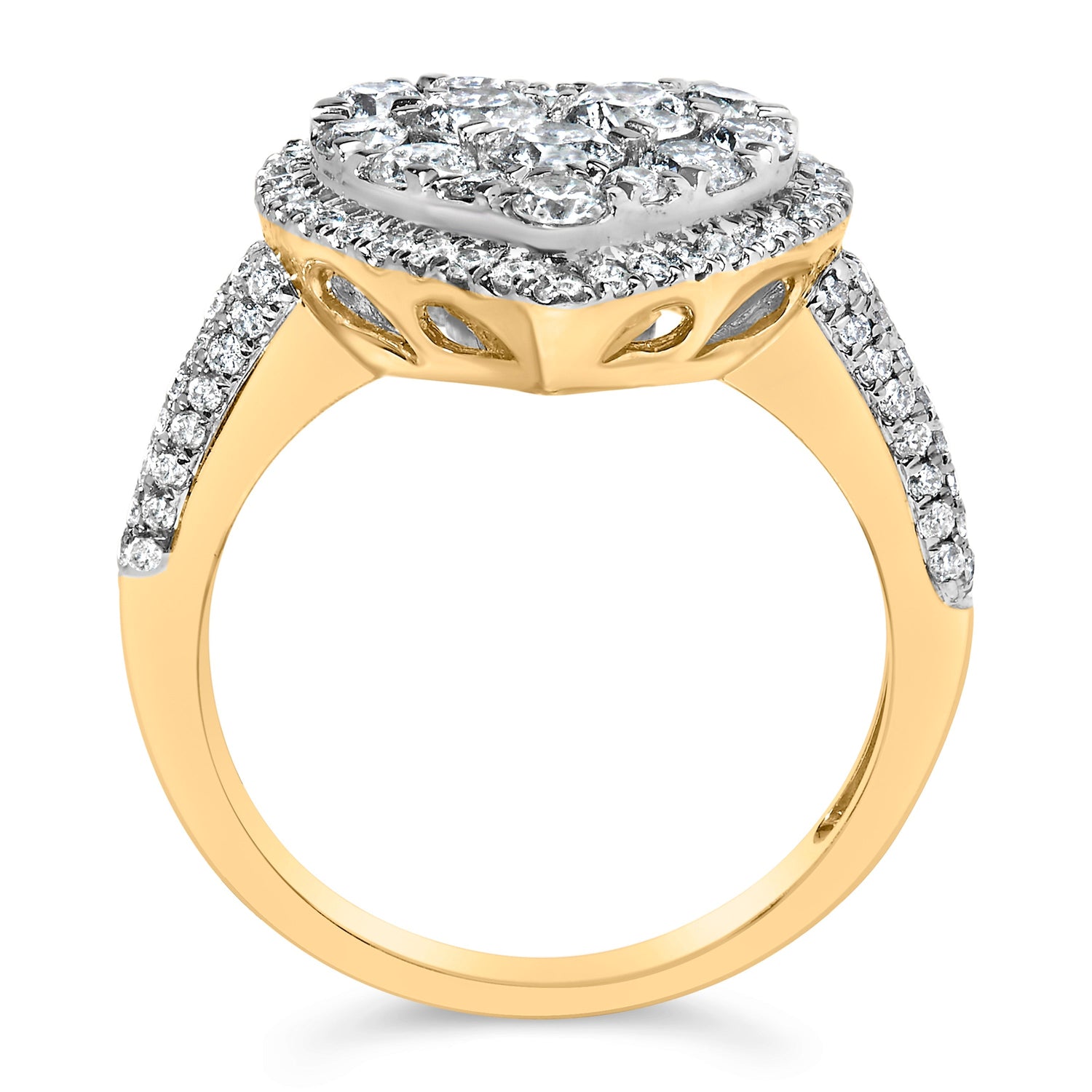 14K Yellow Gold 1 1/2 Cttw Diamond Heart Shaped Composite Ring (H-I Color, SI2-I1 Clarity) - Ring Size 7  DestGlow