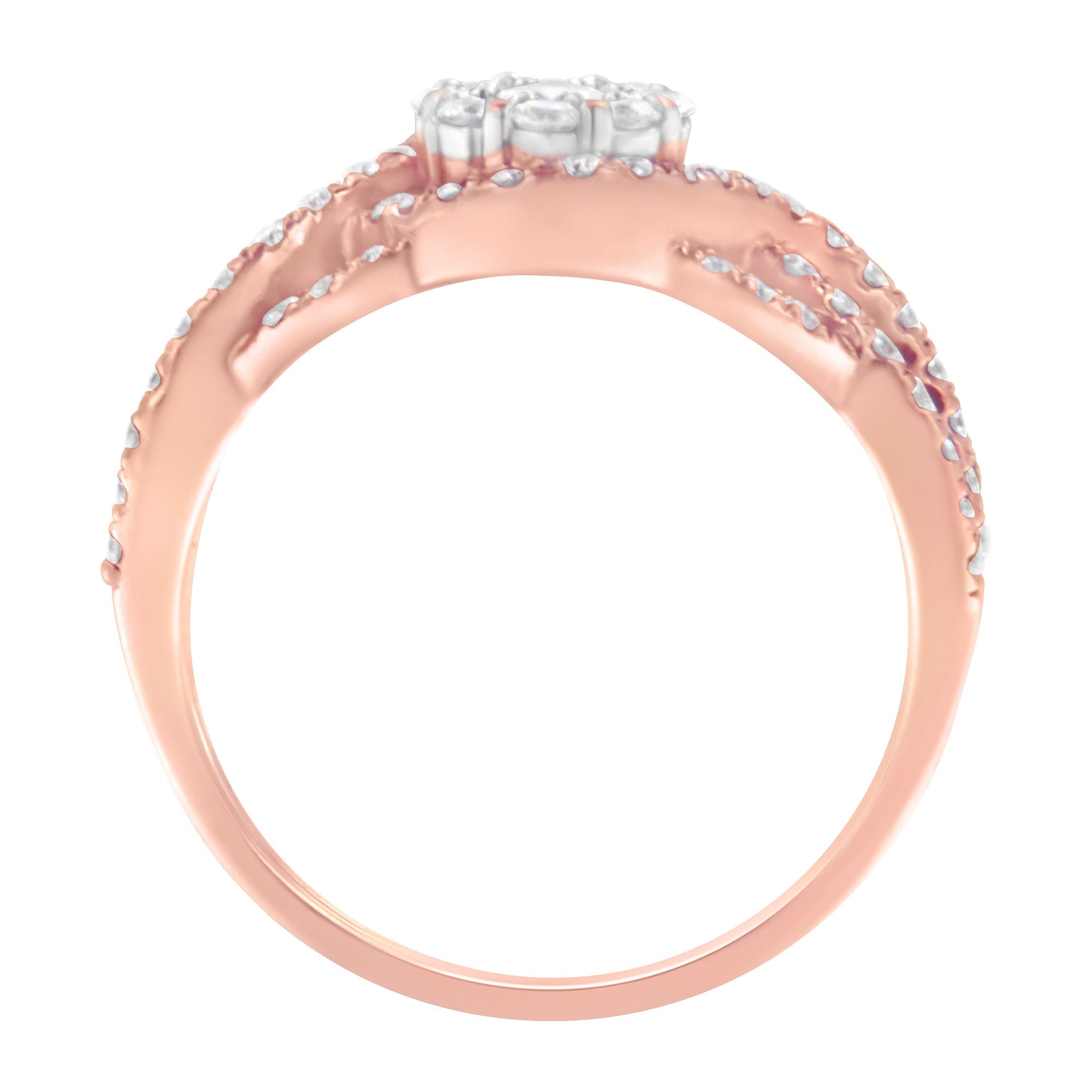 10K Rose Gold 3/4 Cttw Diamond Floral Cluster Head and Twisted Shank Cocktail  Ring (H-I Color, SI1-SI2 Clarity)- Size 7 