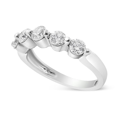 14K White Gold 1.00 Cttw Brilliant Round Cut Diamond 5-Stone Band Ring (H-I Color, SI2-I1 Clarity) - Ring Size 7 by Bids.com