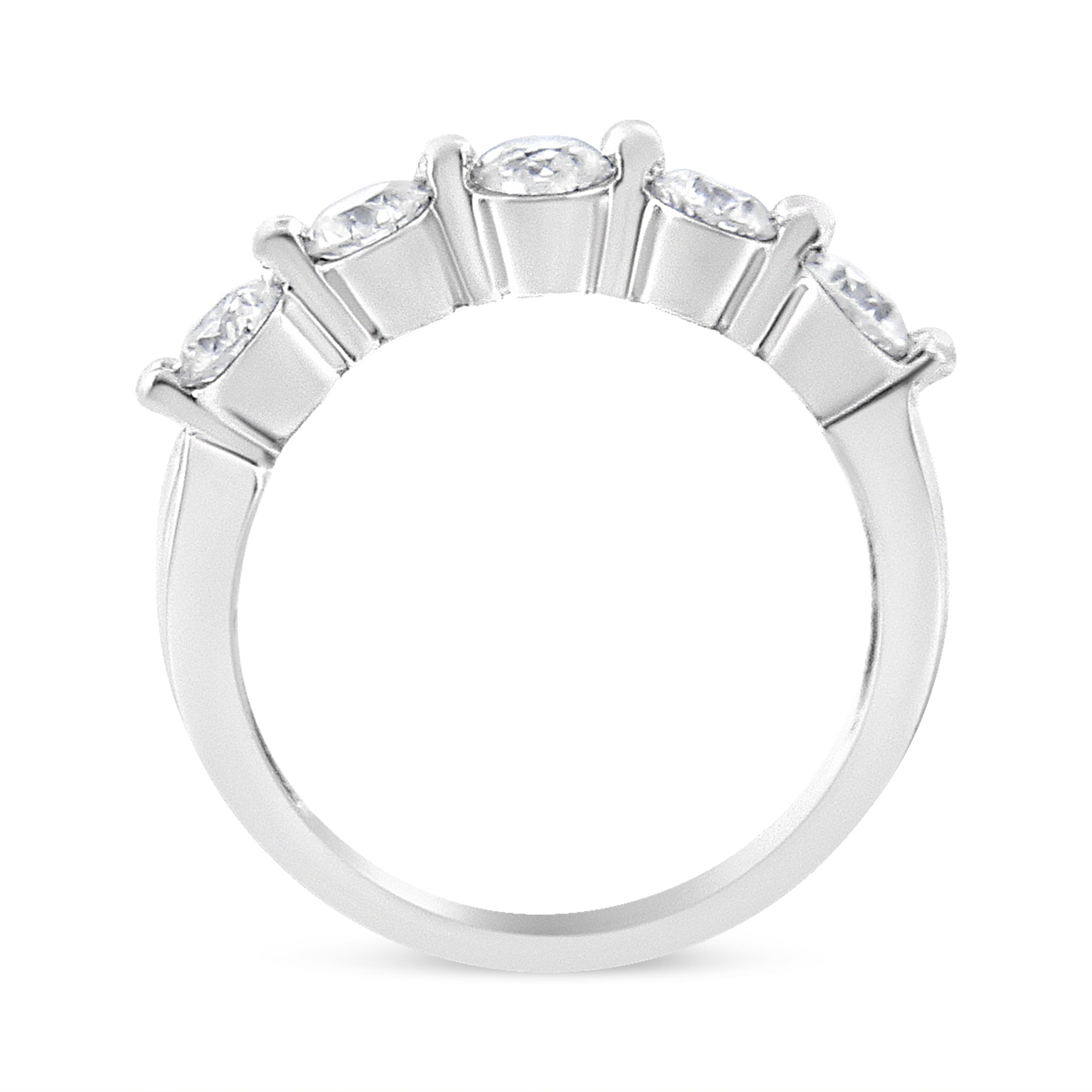 14K White Gold 1.00 Cttw Brilliant Round Cut Diamond 5-Stone Band Ring (H-I Color, SI2-I1 Clarity) - Ring Size 7 by Bids.com