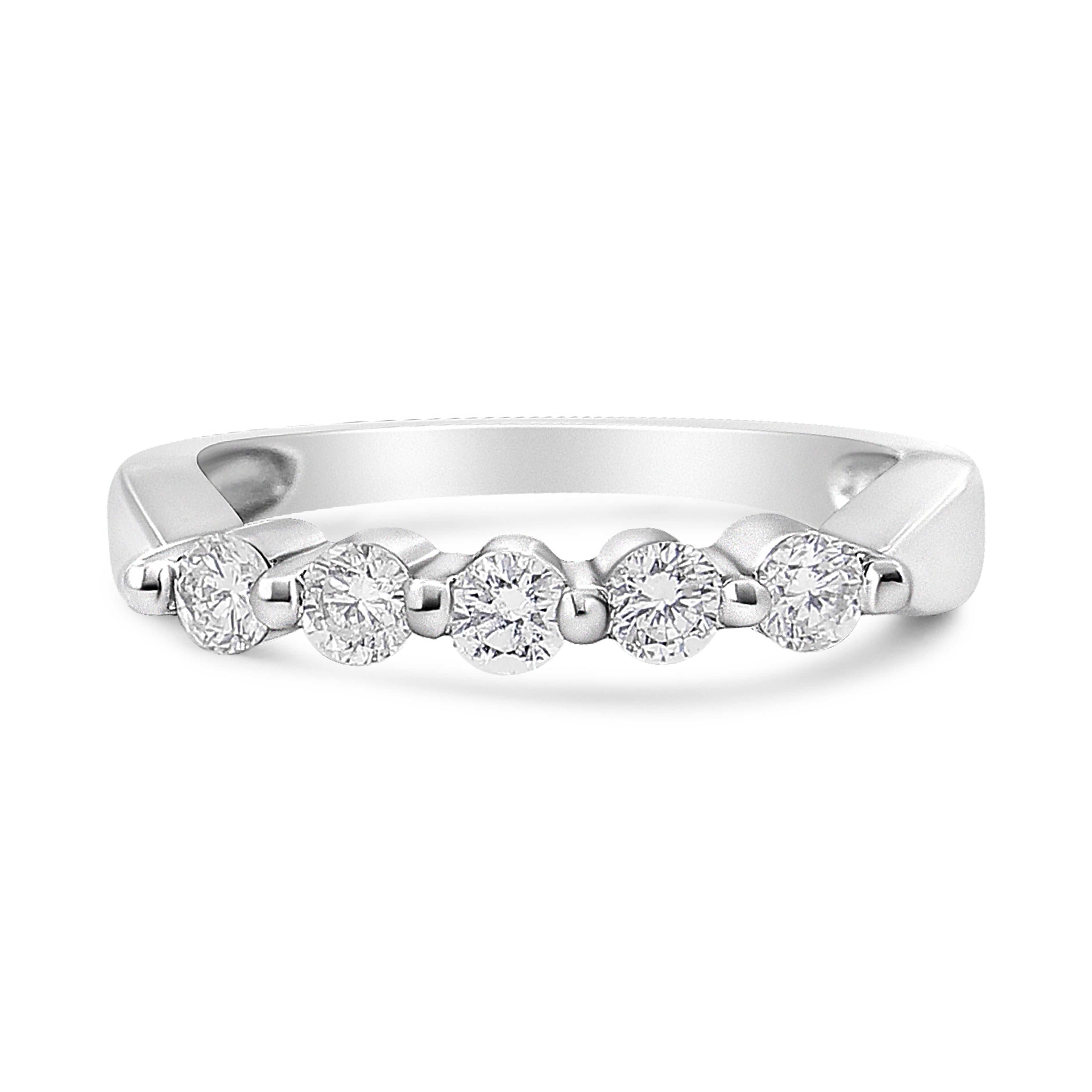 14K White Gold 1/2 Cttw Round-Cut 5-Stone Diamond Ring (H-I Color, SI1-SI2 Clarity) Size 7 by Bids.com