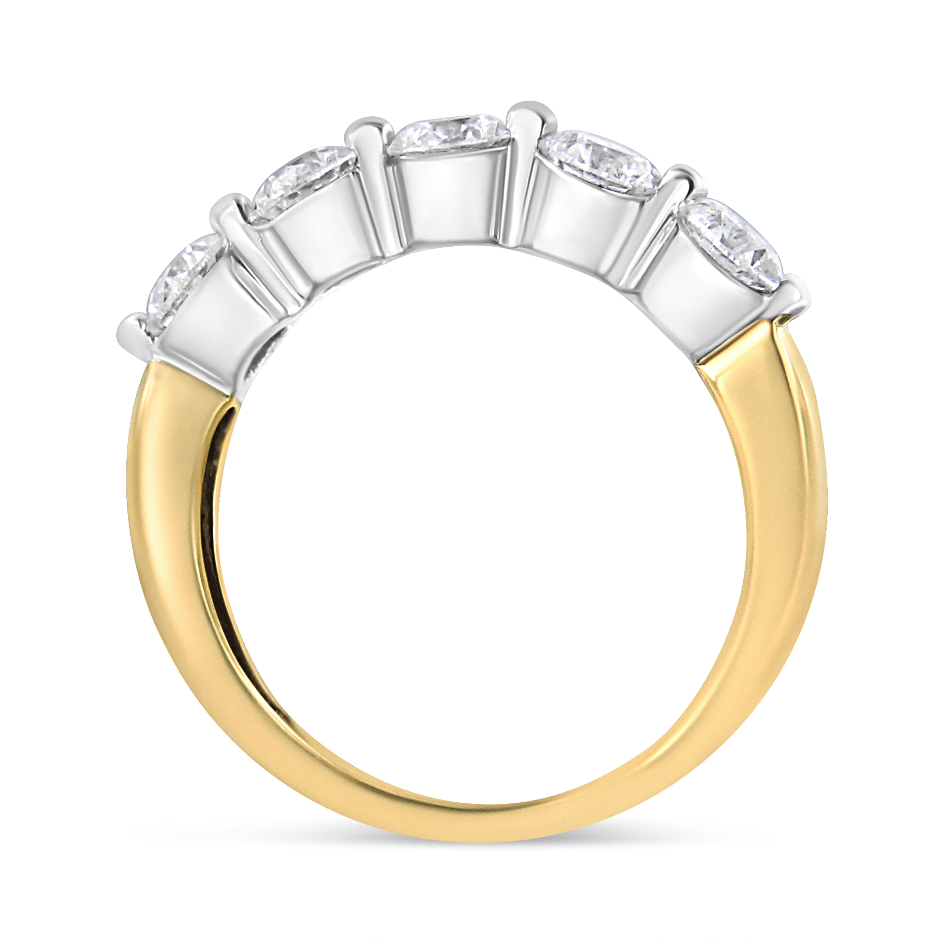 14K White and Yellow Gold 1 1/2 Cttw 2 Prong Cup Set Round-Cut Diamond 5 Stone Ring Band (H-I Color, SI2-I1 Clarity) - Ring Size 7 by Bids.com